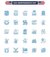 Happy Independence Day 25 Blues Icon Pack for Web and Print burger party bag independence festival Editable USA Day Vector Design Elements