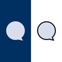 iconos de interfaz de instagram de chat plano y conjunto de iconos llenos de línea vector fondo azul