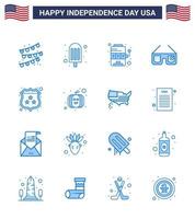 Blue Pack of 16 USA Independence Day Symbols of police security slot american imerican Editable USA Day Vector Design Elements