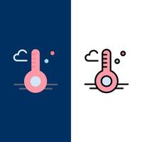 Temperature Thermometer Weather Spring  Icons Flat and Line Filled Icon Set Vector Blue Background