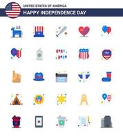 Stock Vector Icon Pack of American Day 25 Flat Signs and Symbols for day balloons baseball flag love Editable USA Day Vector Design Elements