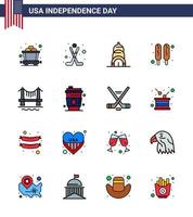 Set of 16 USA Day Icons American Symbols Independence Day Signs for alcohol city building building food Editable USA Day Vector Design Elements