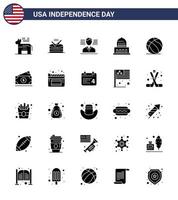 Set of 25 Modern Solid Glyph pack on USA Independence Day american football man usa city Editable USA Day Vector Design Elements