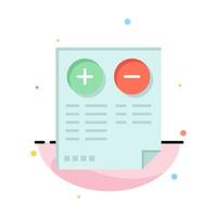 Pros Cons Document Plus Minus Abstract Flat Color Icon Template vector