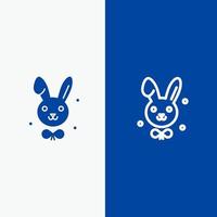 Bunny Easter Rabbit Line and Glyph Solid icon Blue banner Line and Glyph Solid icon Blue banner vector