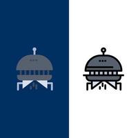 Astronomy Space Ufo  Icons Flat and Line Filled Icon Set Vector Blue Background