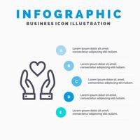 Hand Love Charity Blue Infographics Template 5 Steps Vector Line Icon template