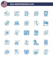 conjunto de 25 iconos del día de los ee.uu. símbolos americanos signos del día de la independencia para el signo de la comida rápida garland star soda elementos de diseño del vector del día de los ee.uu. editables