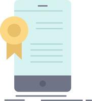 certificate certification App application approval Flat Color Icon Vector