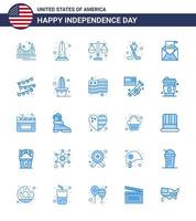 USA Happy Independence DayPictogram Set of 25 Simple Blues of sport hokey usa american law Editable USA Day Vector Design Elements