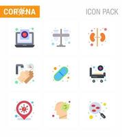 9 paquete de iconos de coronavirus covid19 de color plano, como la práctica de lavado de cápsulas, órgano médico, coronavirus viral 2019nov, elementos de diseño de vectores de enfermedades