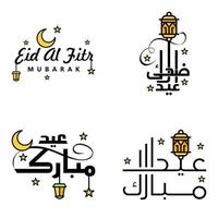 paquete vectorial de letras manuscritas de eid mubarak de 4 caligrafías con estrellas aisladas en fondo blanco para su diseño vector