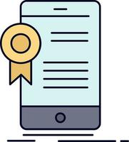 certificate certification App application approval Flat Color Icon Vector