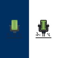 Mic Microphone Professional Recording  Icons Flat and Line Filled Icon Set Vector Blue Background