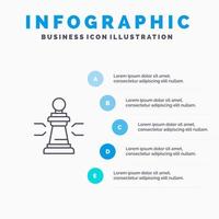 Chess Advantage Business Figures Game Strategy Tactic Line icon with 5 steps presentation infographics Background vector