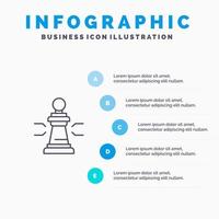 ajedrez ventaja negocio figuras juego estrategia táctica línea icono con 5 pasos presentación infografía fondo vector