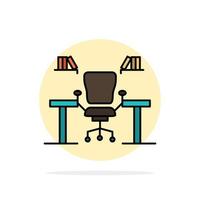 Table Business Chair Computer Desk Office Workplace Abstract Circle Background Flat color Icon vector