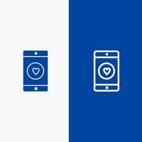 Application Mobile Mobile Application Like Heart Line and Glyph Solid icon Blue banner Line and Glyph Solid icon Blue banner vector