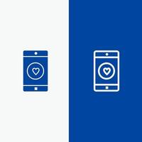 aplicación móvil aplicación móvil como línea de corazón y glifo icono sólido banner azul línea y glifo icono sólido banner azul vector