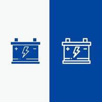 batería del acumulador línea de coche y glifo icono sólido bandera azul línea y glifo icono sólido bandera azul vector