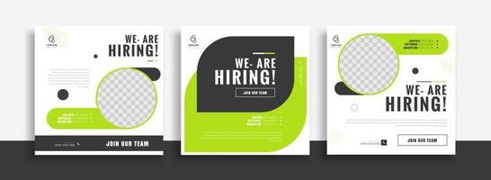 We are hiring job vacancy social media post banner design template with green and black color. We are hiring job vacancy square web banner design. vector