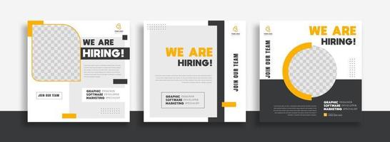 estamos contratando plantilla de diseño de banner de publicación de redes sociales de vacante de trabajo con color amarillo. estamos contratando diseño de banner web cuadrado de vacante de trabajo. vector