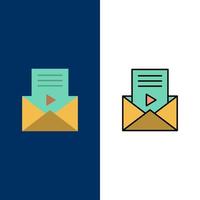 Mail Message Sms Video Player  Icons Flat and Line Filled Icon Set Vector Blue Background