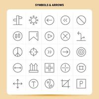 esquema 25 símbolos flechas conjunto de iconos diseño de estilo de línea vectorial conjunto de iconos negros conjunto de pictogramas lineales web y diseño de ideas de negocios móviles ilustración vectorial vector