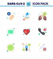 9 Flat Color Set of corona virus epidemic icons such as pulse beat disease safety mask viral coronavirus 2019nov disease Vector Design Elements