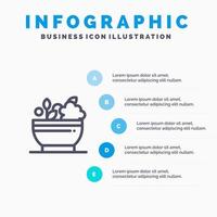 plantilla de infografía azul de tazón natural de medicina herbaria plantilla de icono de línea de vector de 5 pasos