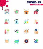 paquete de iconos de epidemia de coronavirus de 16 colores planos chupar como dolor de cabeza limpiar microorganismos pulmones medicina coronavirus viral 2019nov enfermedad vector elementos de diseño