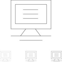 Monitor Computer Hardware Bold and thin black line icon set vector