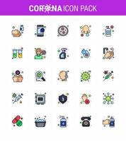 Covid19 icon set for infographic 25 Flat Color Filled Line pack such as cream nose infection service nasal infection cold viral coronavirus 2019nov disease Vector Design Elements