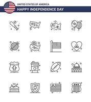 Editable Vector Line Pack of USA Day 16 Simple Lines of party bbq usa barbecue party Editable USA Day Vector Design Elements