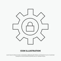 Gear Setting Lock Support Line Icon Vector