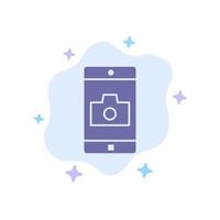 Application Mobile Mobile Application Camera Blue Icon on Abstract Cloud Background vector