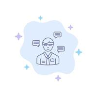 man manager sms chat popup icono azul sobre fondo de nube abstracta vector