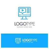 Computer Play Video Education Blue outLine Logo with place for tagline vector