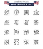 16 iconos creativos de ee.uu. signos de independencia modernos y símbolos del 4 de julio de instrumentos puertas de ee.uu. banco americano editable día de ee.uu. elementos de diseño vectorial vector