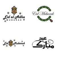 4 saludos modernos de eid fitr escritos en texto decorativo de caligrafía árabe para tarjetas de felicitación y deseando el feliz eid en esta ocasión religiosa vector