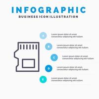 icono de línea de datos de almacenamiento de tarjeta sd sd con fondo de infografía de presentación de 5 pasos vector