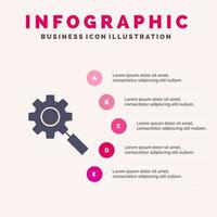 búsqueda investigación configuración de equipo icono sólido infografía 5 pasos presentación fondo vector