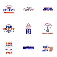 Happy fathers day greeting cards set 9 Blue and red Vector typography lettering Usable for banners print You are the best dad text design Editable Vector Design Elements