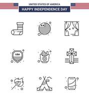 feliz día de la independencia 4 de julio conjunto de 9 líneas pictografía americana de papas fritas ocio rápido escudo de estados unidos elementos de diseño de vector de día de estados unidos editables