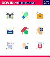 Coronavirus 2019nCoV Covid19 Prevention icon set tablet medicine first aid tissue box napkin viral coronavirus 2019nov disease Vector Design Elements