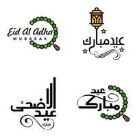 Las 4 mejores frases de eid mubarak que dicen texto de cita o letras fuentes decorativas escritura vectorial y tipografía manuscrita en cursiva para diseños folletos pancartas volantes y camisetas vector