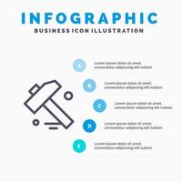 Construction Hammer Tool Line icon with 5 steps presentation infographics Background vector