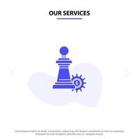 Our Services Chess Business Strategy Success Solid Glyph Icon Web card Template vector