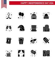 Happy Independence Day 16 Solid Glyphs Icon Pack for Web and Print bird wine glass building wine white Editable USA Day Vector Design Elements