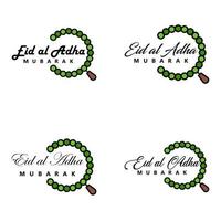 paquete vectorial de letras manuscritas de eid mubarak de 4 caligrafías con estrellas aisladas en fondo blanco para su diseño vector